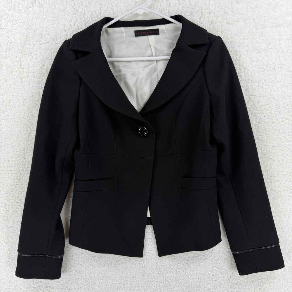 Sandro Ferrone‎ Blazer Womens 42 Black Stretch Tailored Jacket Made In Italy